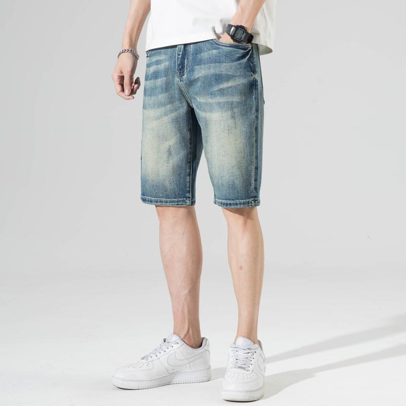 下裝 - パンツ デニムパンツ 夏 ハーフ ひざ丈 淡色 ウォッシュ ストレッチデニム ショート メンズ ゆったり 五分丈 大きいサイズ ストレート