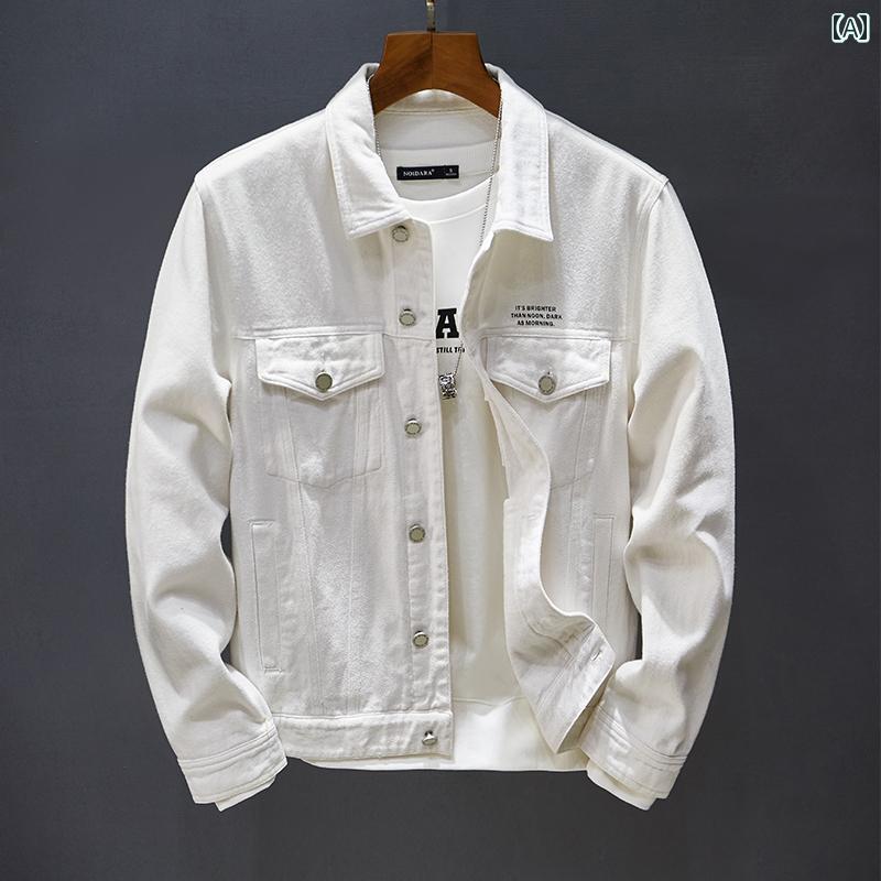 ジャケット トップス デニムジャケット メンズ カジュアル おしゃれ 作業着 アウトドア ツーリング 春秋 ホワイト 韓国 スリム ファッション レター プリント