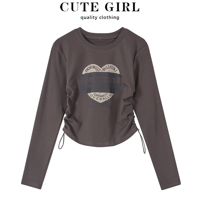 トップス シャツ トップス 長袖 Tシャツ レディース カジュアル スリムフィット スタイリッシュ ガール アメリカン レトロ 長袖 女性 春秋 ショート