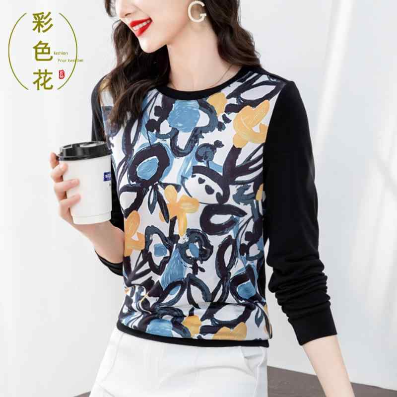 トップス シャツ レディース マザーズ 婦人服 普段使い ニット 長袖 Tシャツ 女性 初秋 プリントプルオーバー カジュアル 小さい