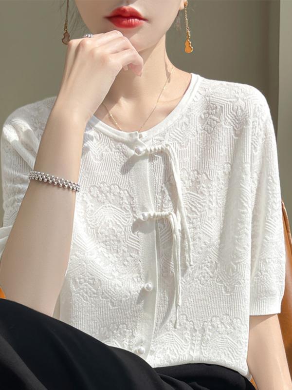 トップス ジャケット レディース カジュアル 婦人服 春夏 半袖 ニット ラウンドネック 香り カーディガン レディース