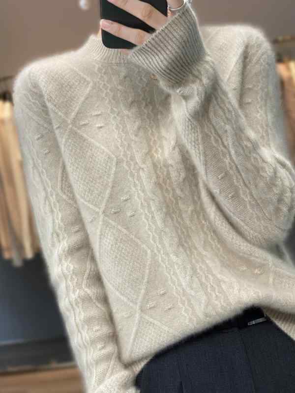 Turtleneck - トップス レディース セーター カジュアル 春 ハーフ タートルネックセーター 女性 ファッション ジャカード プルオーバー ウール セーター 長袖 セーター