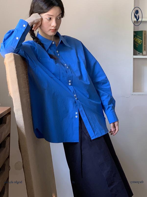 シャツ レディース ファッション ブラウス 春 ナチュラル 酵素 洗浄 コットン ダブル ボタン クライン..