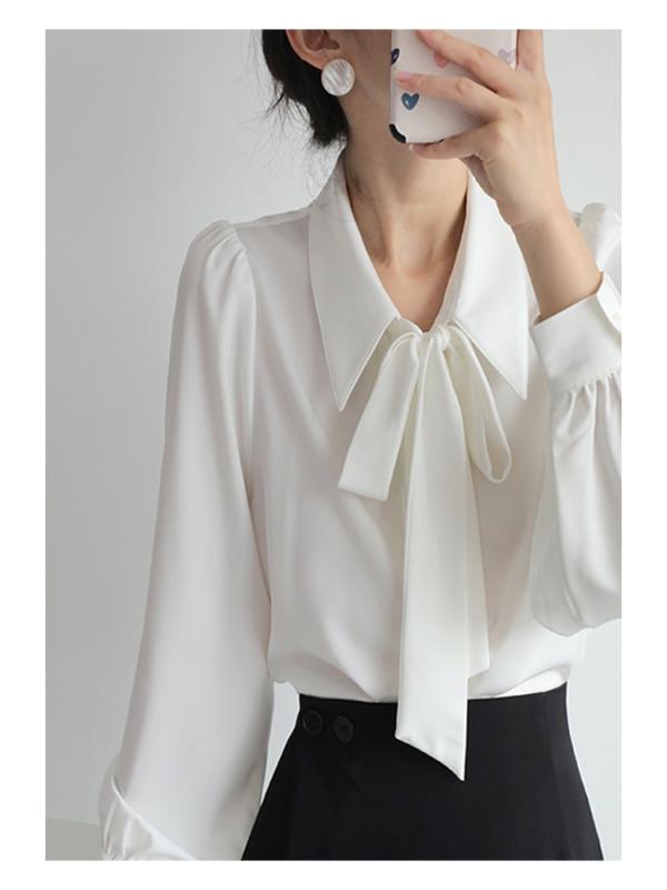 Other - シャツ トップス ブラウス ボウタイ レディース 大人かわいい 白い リボン 春秋 職場 フォーマルウェア フレンチシック シフォンシャツ