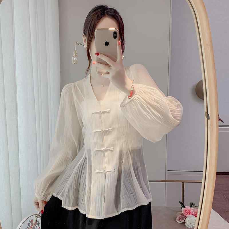 Unisex Casual Wear - シャツ ジャケット トップス レディース ブラウス おしゃれ 日焼け防止 服 女性 夏 中華風 薄手 外層 スーパー シフォン