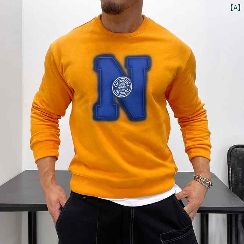 メンズ ファッション グラデーション アップリケ 若々しい パターン コットン スリムフィット 筋肉質 秋冬 スウェットシャツ