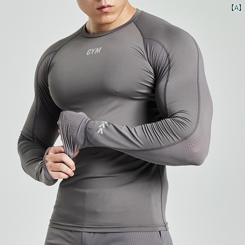 シャツ Tシャツ マッスル メンズ 筋肉質 フィットネス トレーニング 長袖 速乾 タイツ スポーツウェア スプライス メッシュ ランニング 秋冬