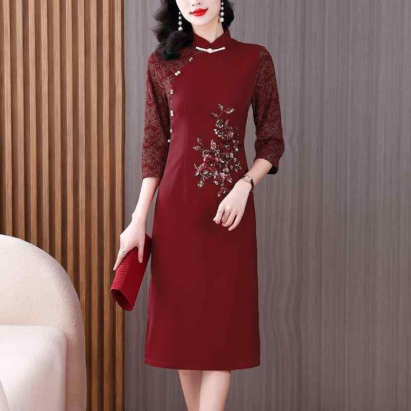 ドレス レディース ファッション ミセス 婦人服 娘 結婚 披露宴 チャイナ 着 義母 乾杯 高級感 秋 ウェディングドレス 高級感中袖