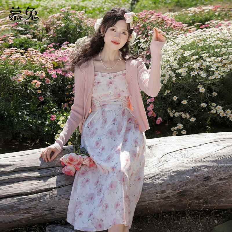 ドレス レディース ファッション ショート ニットカーディガン 女性 ガーリー 大人かわいい 夏 フレンチ フローラル サスペンダー ツーピース