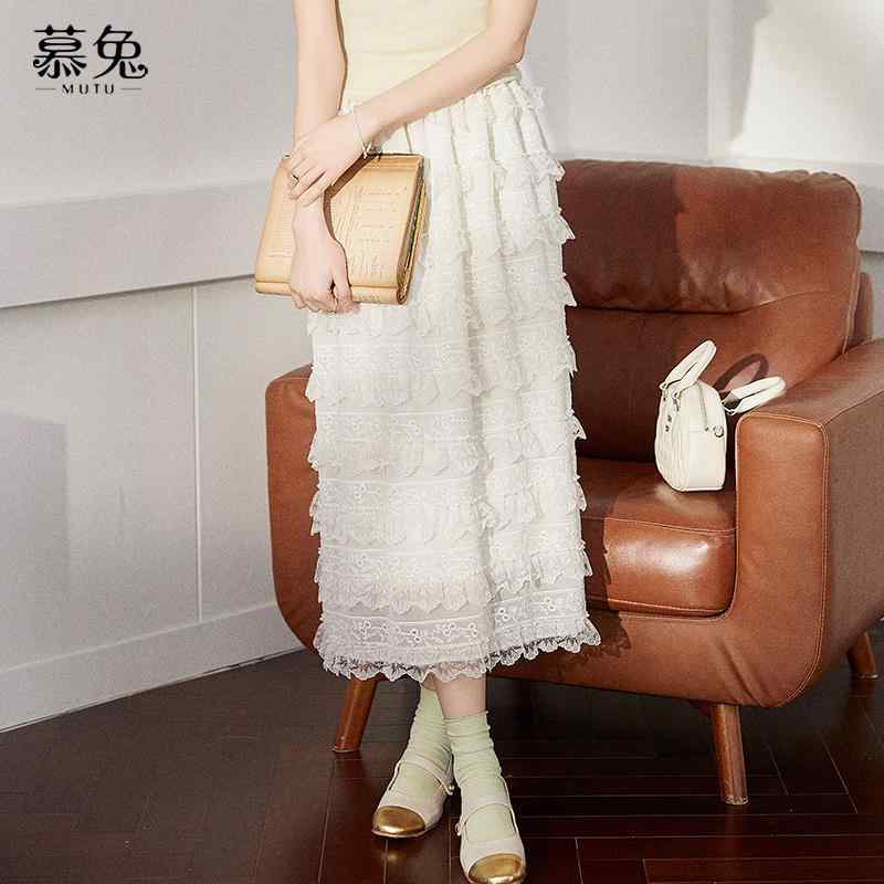 スカート レディース ボトムス フレンチ ホワイト レース ケーキ チュチュ 女性 春 ハイウエスト ミド..