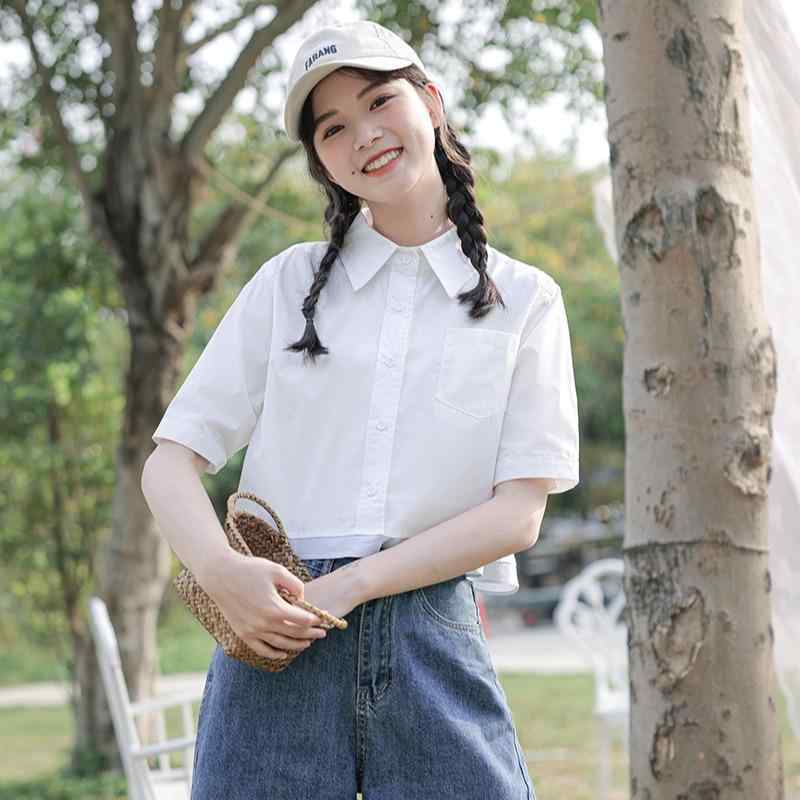Rakuten - トップス シャツ レディース ファッション カレッジ 大人かわいい シンプル コントラスト 裾 シック 女性 夏 ショート ハイウエスト