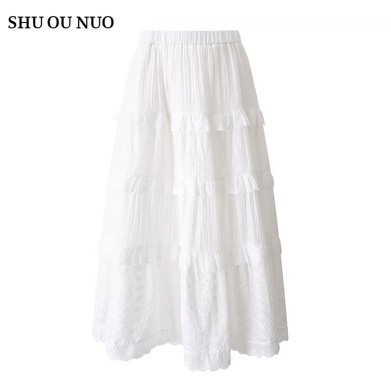 スカート レディース ファッション フレンチレース ホワイト ケーキ 春秋 ハイウエスト スリム ミモレ丈 aライン アンブレラ