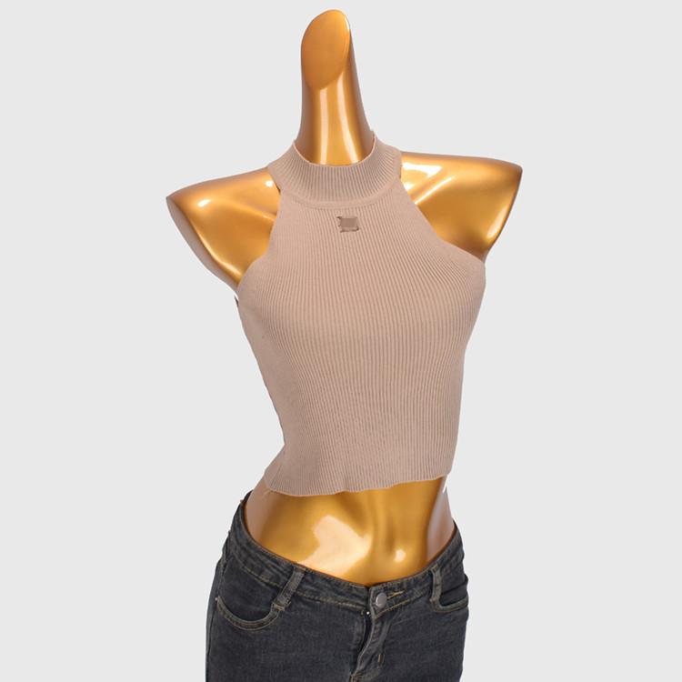 レディース ファッション フレンチ ニットキャミソール 春秋 無地 スリム 魅惑的 弾性 ショート ノース..