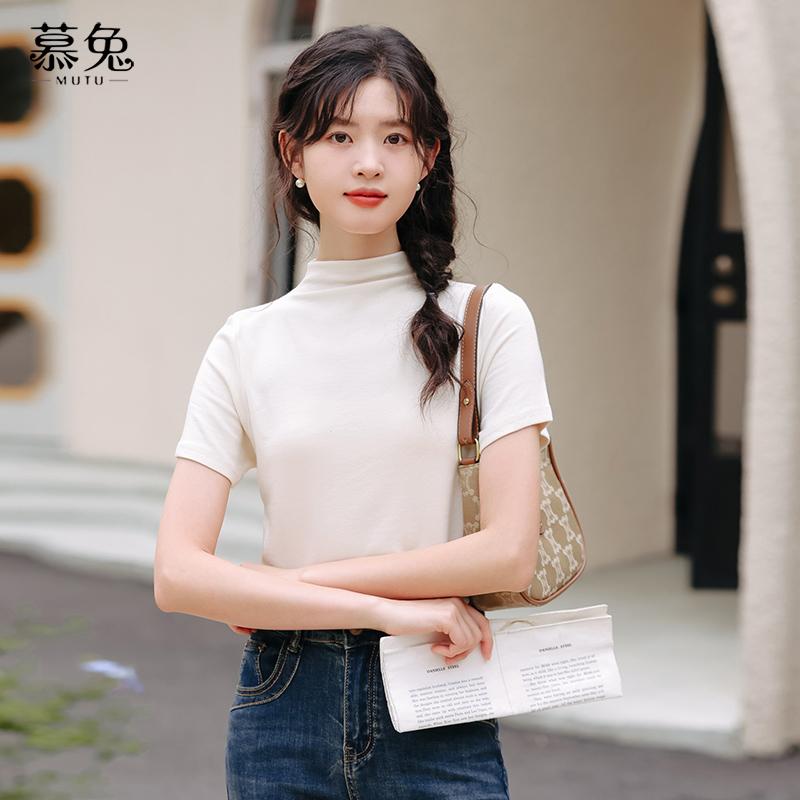 シャツ トップス レディース ファッション ハーフ タートルネック 半袖 Tシャツ 女性 秋 おしゃれ スタイリッシュ ガール スリム ショート レイヤリング