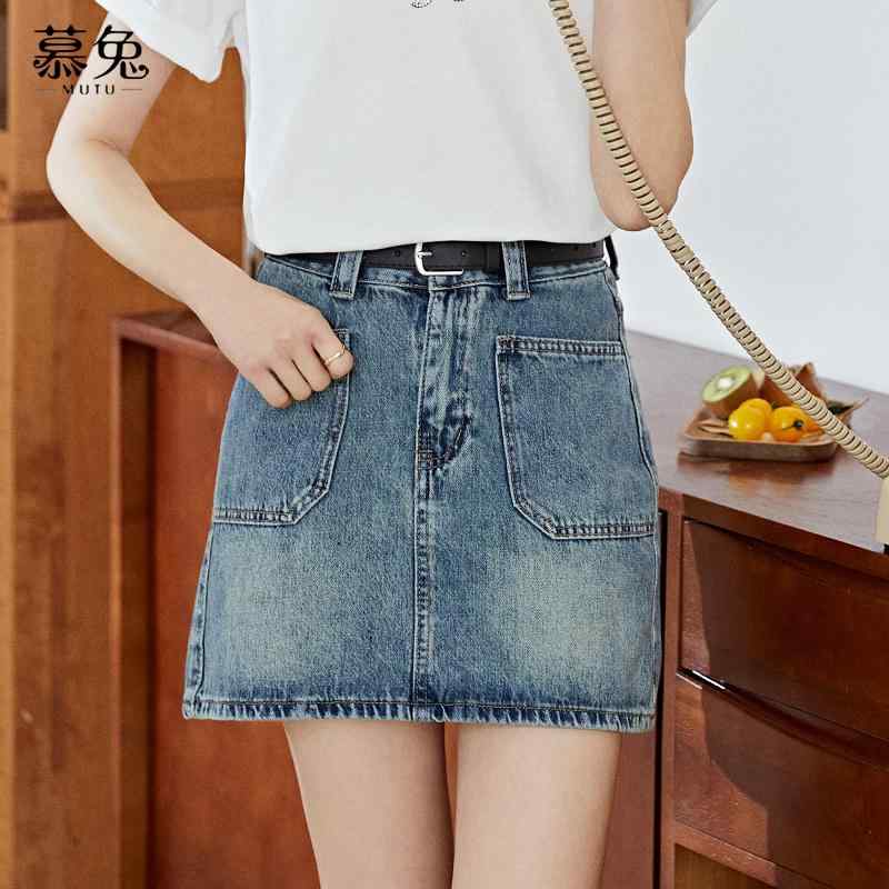 スカート レディース ボトムス レトロ デニムスカート 女性 春 ハイウエスト 小さい a ライン スリム ヒップ