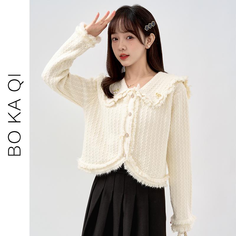 ジャケット レディース ファッション 冬 ロー エッジ ニット セーター 女性 ガーリー カレッジ エレガント ショート セーター