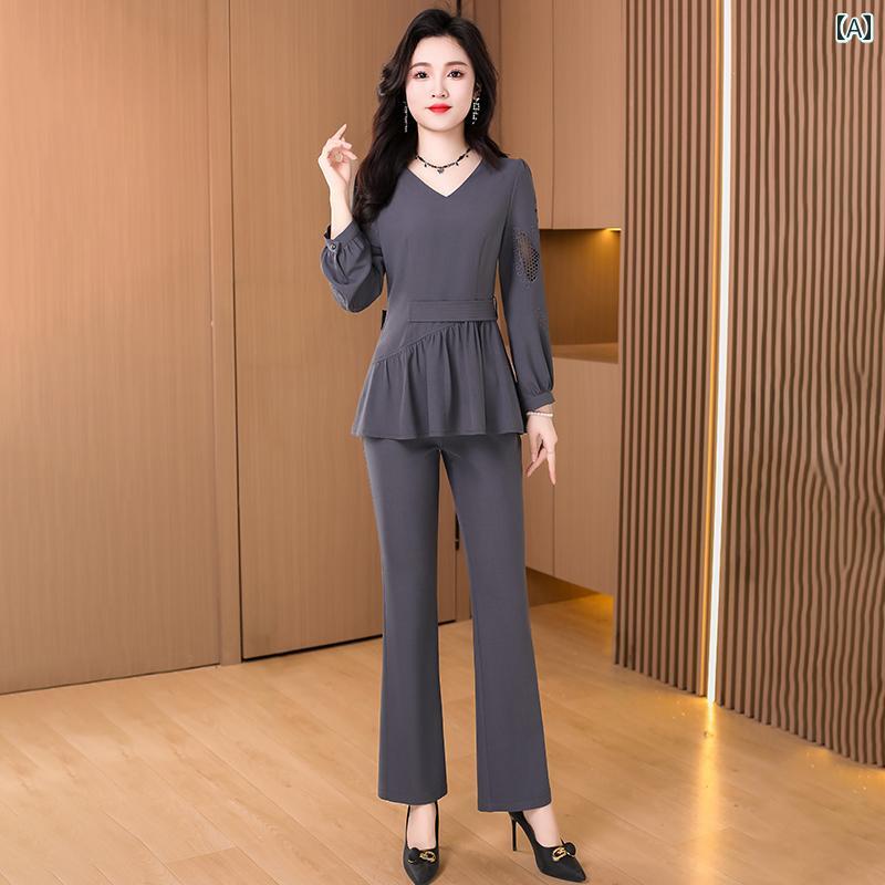 スーツ 夏 カジュアル スタイリッシュ おしゃれ セットアップ パンツスーツ レディース セットアップ 通気性 Vネック 大人っぽい オフィス 大人かわいい
