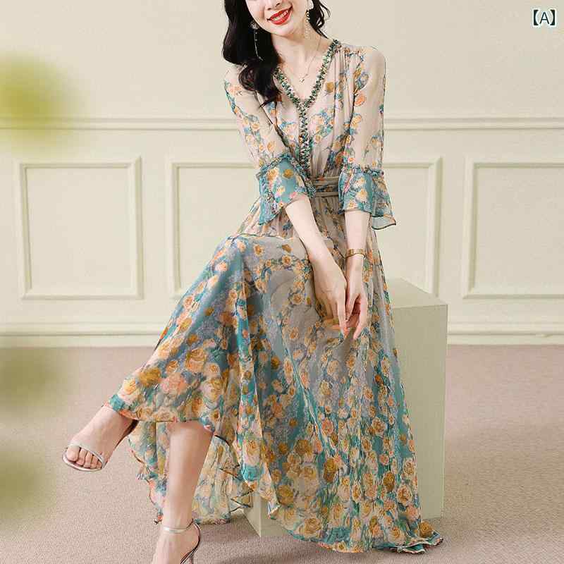 ワンピース 豪華感 ドレス おしゃれ 夏 フローラル 威厳のある フレンチ 花柄 フォーマル レディース