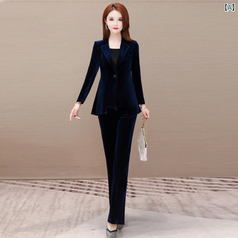 レディース ファッション スーツ 秋 ゴールド 起毛 エレガント 豪華感 西洋風 セットアップ