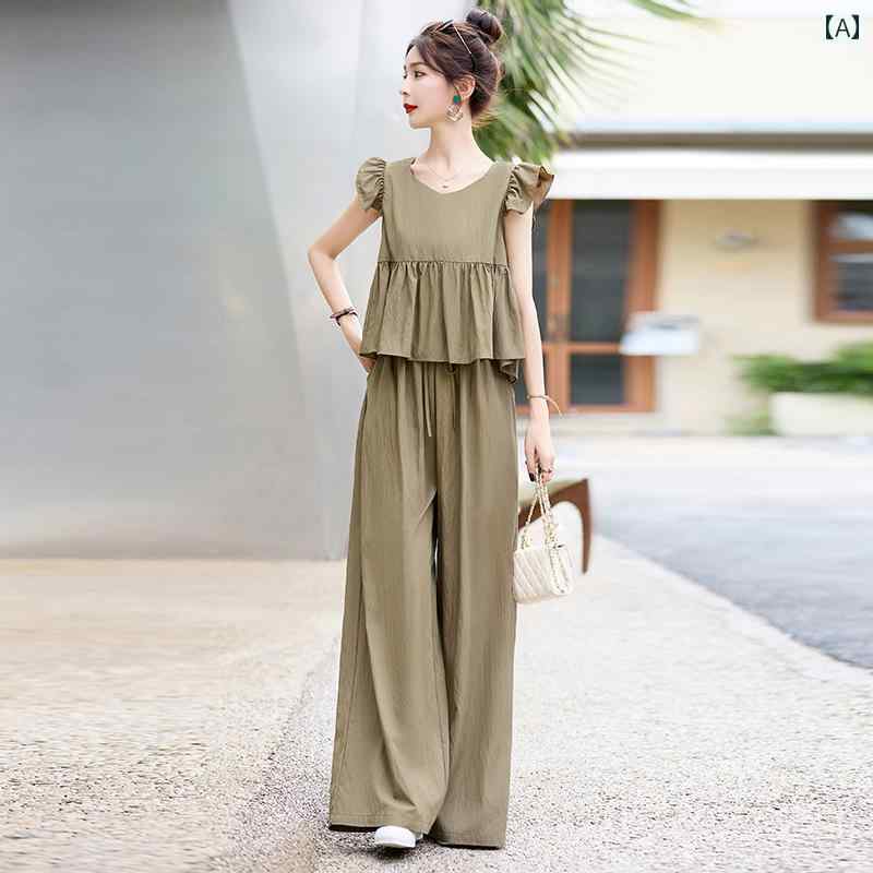 セットアップ シンプル カジュアル 普段着 大人 きれいめ 上品 エレガント マルチシーン レディース ファッション 大きめサイズ 夏