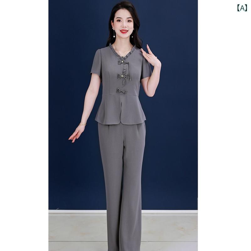 レディース 夏 夏スーツ2点セット 婦人服 上品 通気性 おしゃれ きれいめ カジュアル イベント お呼ばれ オフィス 衣装 ディナー アップ