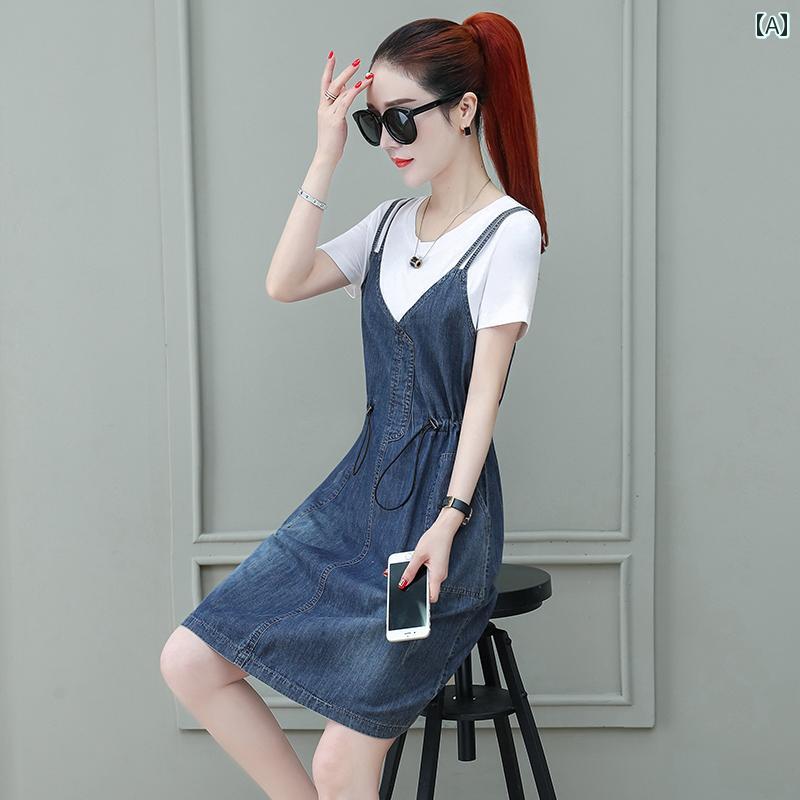 ワンピース 夏ドレス デニム 夏 半袖 ママ友 カジュアル レジャー リゾート 休日 おしゃれ レディース(4.0)