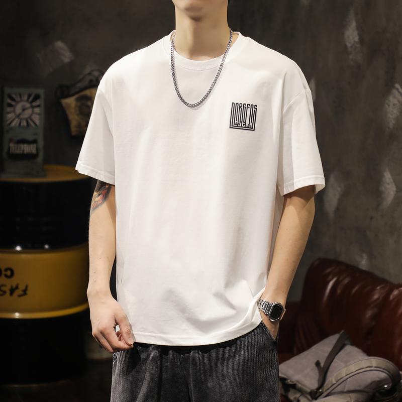 Rakuten - メンズ 半袖 Tシャツ 夏 トップス 無地単 ひんやり 涼しい 快適 吸湿性 発散性 クール バックプリント フロントワンポイント ロゴ テキスト英文字 ラウンドネック カジュアル レギュラー