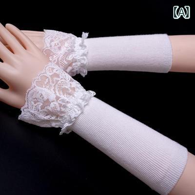 アーム カバー 秋冬 アームスリーブ ニット レース 丈 カフス ロング ハーフフィンガー グローブ 手袋