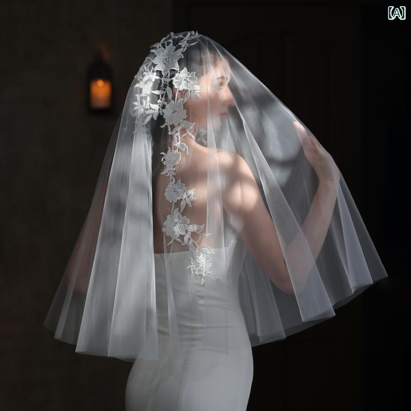 ウエディング ベール 二層フレンチレース ブライダル 刺繡 上品 フェアリー かわいい エレガント きれ..
