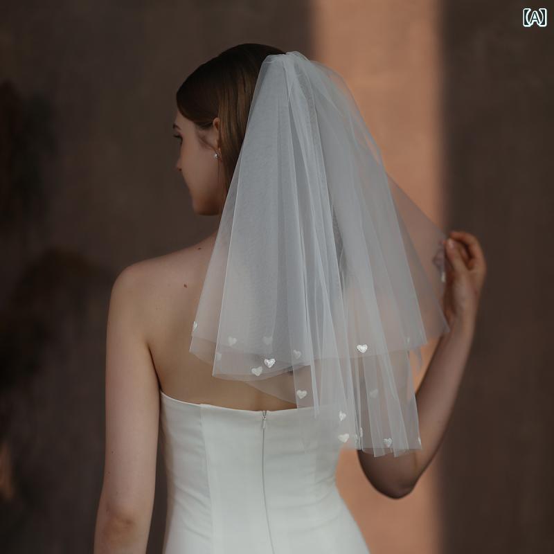 楽天セキュアデポウエディング ベール ショート フレンチレースベール ハート刺繡 ブライダル 上品 フェアリー かわいい エレガント きれい セレモニー パーティー ドレス 結婚式 花嫁 ショー コスチューム ステージ 衣装 写真撮影 小道具