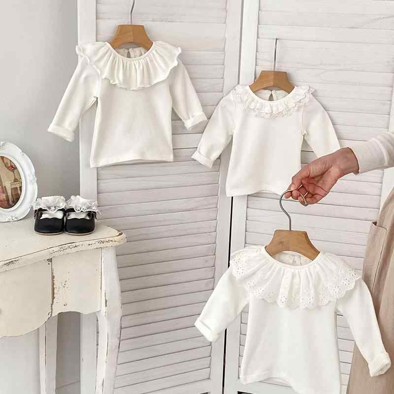 キッズ ベビー かわいい 春 韓国 ベビー レース襟 長袖 シャツ レディース ベビー ベビー ドール シャ..