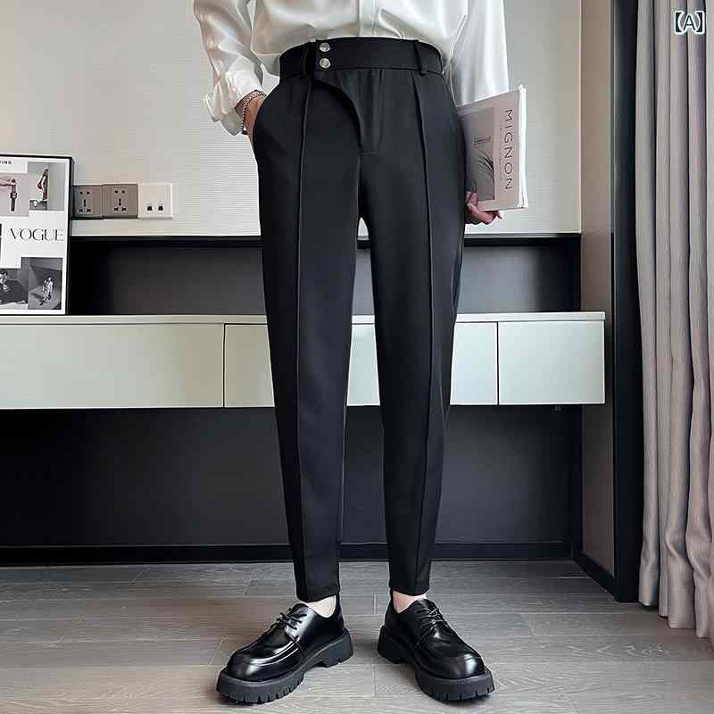 Pants - スラックス スタイリッシュ ビジネス 通勤 パンツ メンズ 夏 ドレープ ナポリ カジュアル 九分丈 春 しわ防止 クロップドパンツ