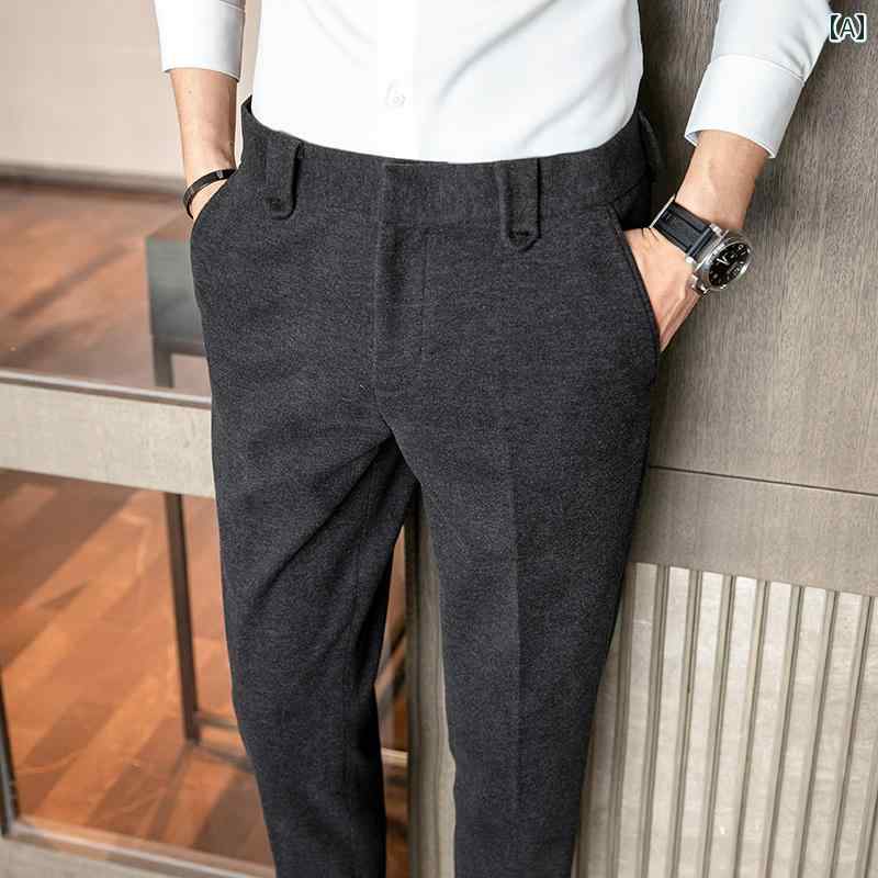 スラックス スタイリッシュ ビジネス 通勤 ウール パンツ メンズ 春 韓国 カジュアル スリムフィット ..