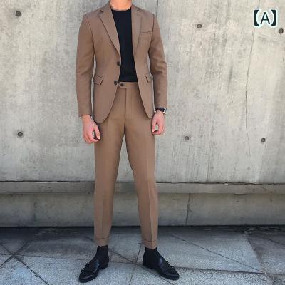 スーツ ジャケット パンツ メンズ おしゃれ ファッション 秋 韓国 ビジネス デイリー カジュアル セット シングルブレスト ダブルブレスト ポリエステル