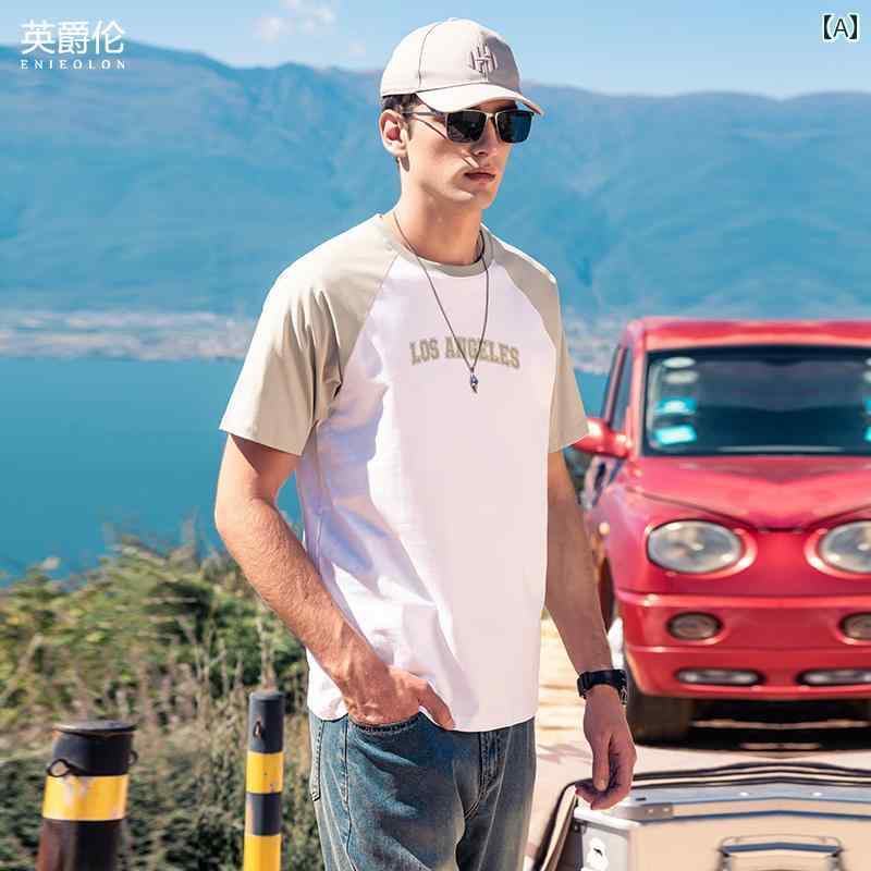 Tシャツ トップス カジュアル メンズ おしゃれ ファッション シンプル 綿 アメリカン 半袖 夏 大きめサイズ ラグランスリーブ ゆったり