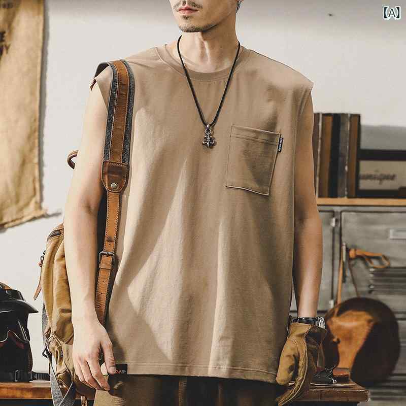 メンズ 夏 タンクトップ ノースリーブ トップス ラウンドネック カジュアル ストリート バスケ おしゃれ かっこいい 着やい 快適 スポーツ レジャー アウトドア キャンプ