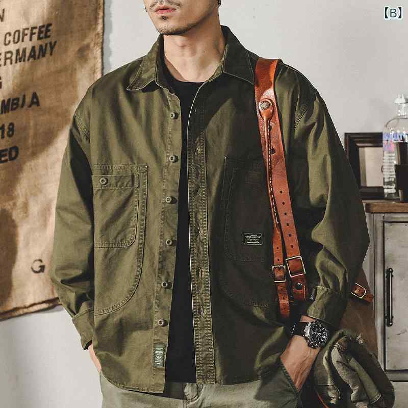 メンズ ファッショントップス シャツ カットソー ウェア ジャケット 長袖 アメリカン レトロ 普段着 アウトドア スポーツ ワーク カジュアル メンズ 春秋