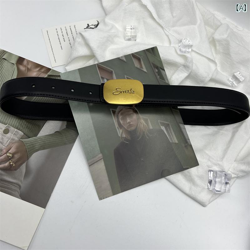 メンズ レディース カジュアル ジーンズ ベルト レトロ 革 シンプル ズボン イン 装飾的