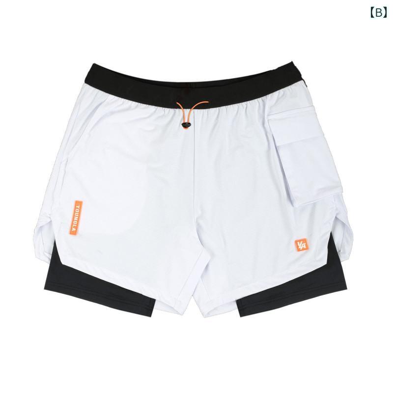 セキュアデポのメンズ パンツ フェイク ツーピース ジム スウェット 五分丈 ツー イン ワン ショーツ スリムフィット 露出 防止 スクワット トレーニング 速乾 通気性｜アングル2