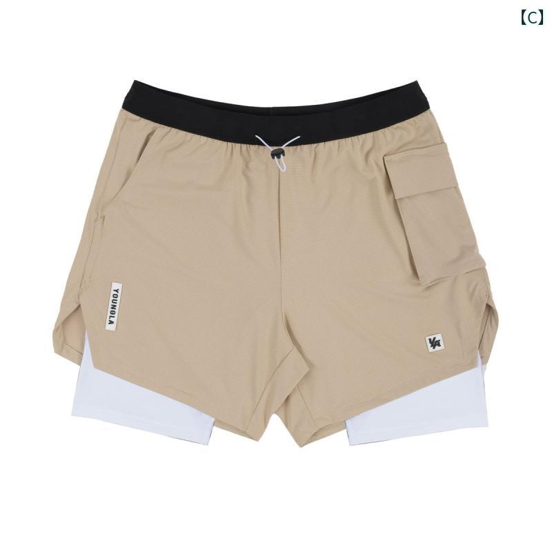 セキュアデポのメンズ パンツ フェイク ツーピース ジム スウェット 五分丈 ツー イン ワン ショーツ スリムフィット 露出 防止 スクワット トレーニング 速乾 通気性｜アングル3