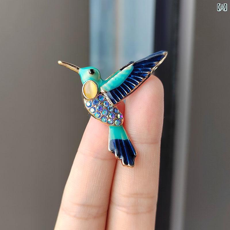 アクセサリー ブローチ おしゃれ ブルー ファッション ハチドリ オイル ドリップ コサージュ スーツ カ..