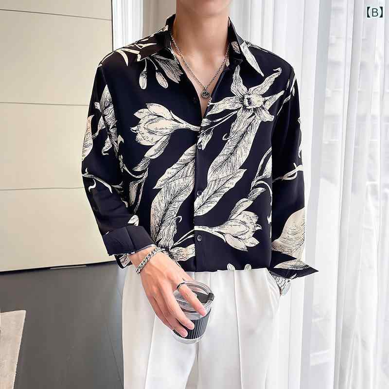 ひんやり 涼しい 快適 シャツ メンズ ドレープ 花柄シャツ 感 長袖シャツ 長袖トップス トップス フラワー ゆったり