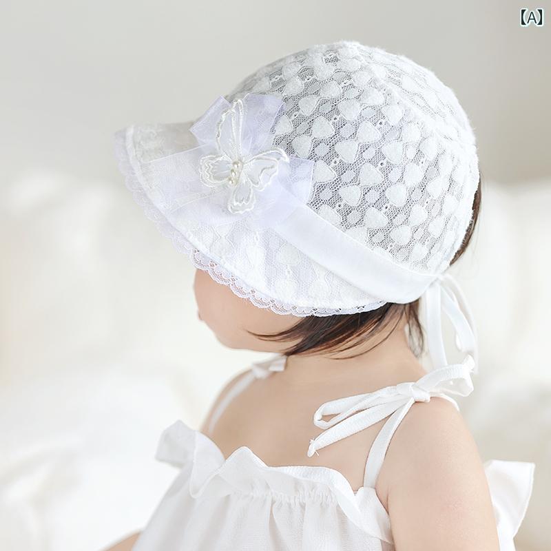 ベビー 帽子 サンハット 春夏 薄手 赤ちゃん 日焼け防止 バイザー 女の子 パール かわいい キュート シ..