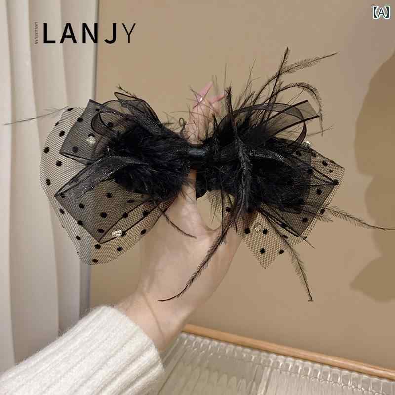 レース ヘアクリップ バレッタ グリッパー 水玉 リボン フェザー 羽 ブラック ヘアアクセサリー 豪華 メッシュ 透け感 豪華感 小顔効果 韓国 おしゃれ 快適アイテム