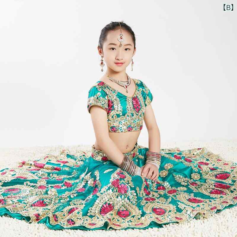 ベリーダンス 衣装 インド ダンス レディース ステージ パフォーマンス 衣装 刺繍 子供 女の子 ゴージャス 赤 ブルー
