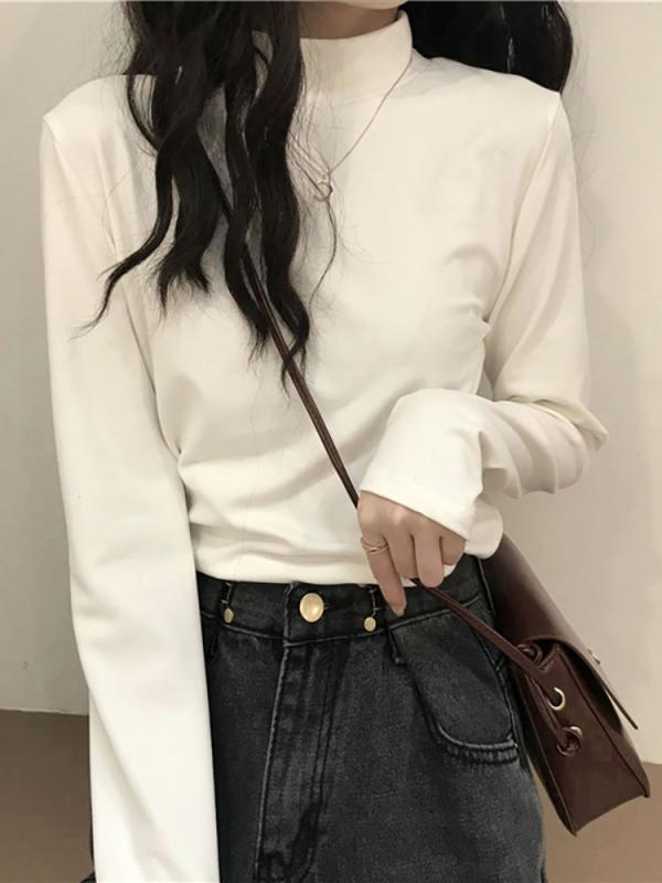 Wear （Martial Arts） - シャツ レディース 秋 カジュアル 長袖 トップス 起毛 厚手 ハーフ タートルネック 白 インナー 裏起毛 インナー T