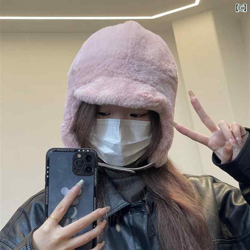 レディース 秋 冬 帽子 ハット ソリッドカラー アヒル 舌 毛皮 フライング ハット 防風 耳保護 サイク..