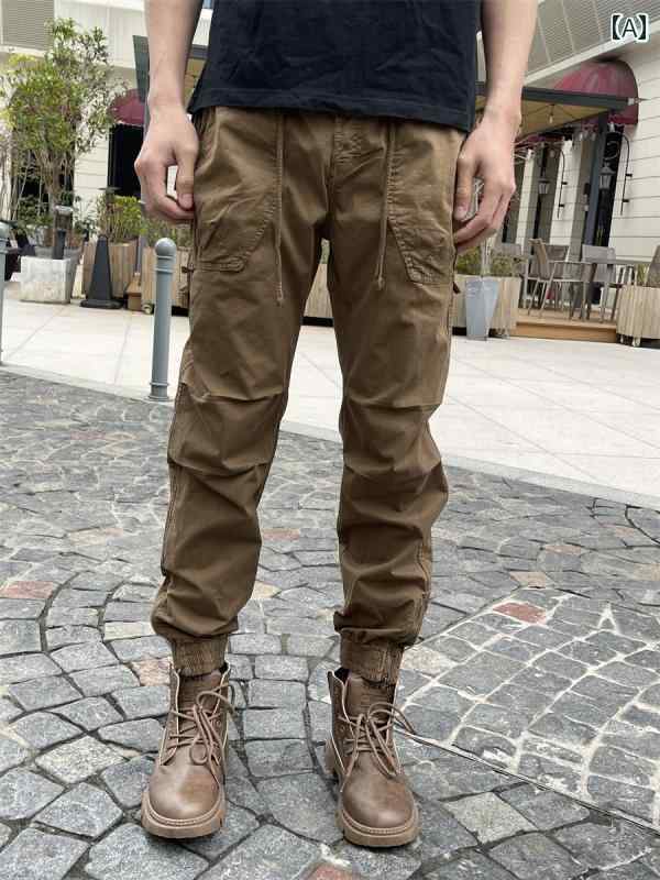 パンツ カジュアル フットネス ダンス トレーニング ズボン メンズ 春秋 作業 ズボン ファッション スリムフィット アウトドア ブラウン ロング スポーツ