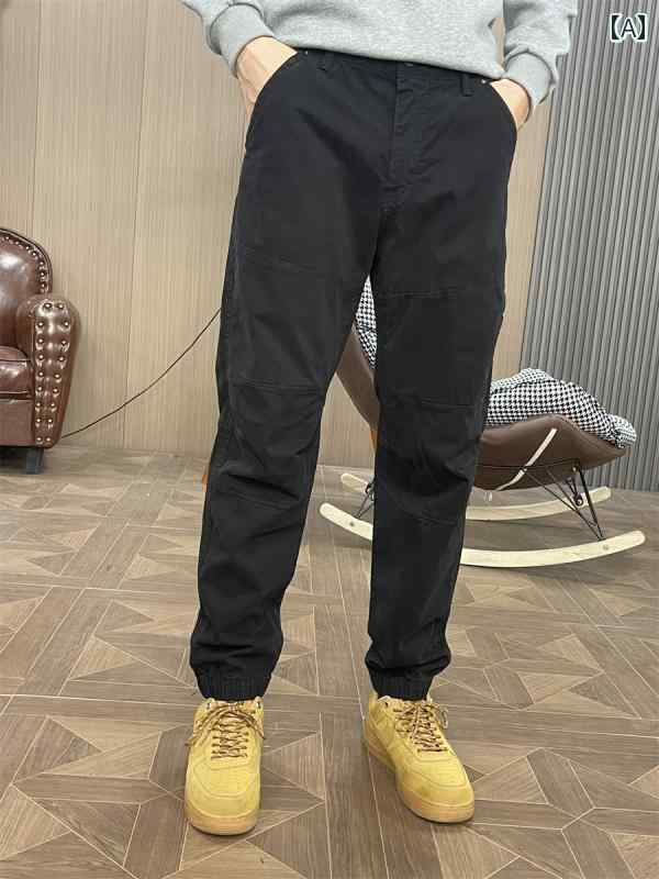 パンツ ワークパンツ アウトドア カジュアル ズボン メンズ 春秋 作業 ズボン ファッション スリムフィット レッグ ジョイント ロング ストレッチ ブラック