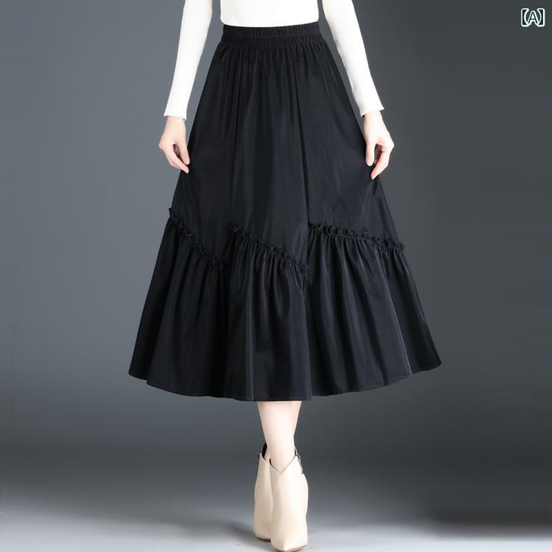 レディース スカート ハイウエスト フレアスカート ロングスカート 春秋 カジュアル シンプル デイリー ビジネス 学校行事 ショッピング